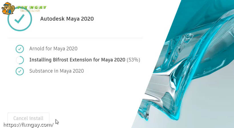 Đợi cài đặt phần mềm maya 2020