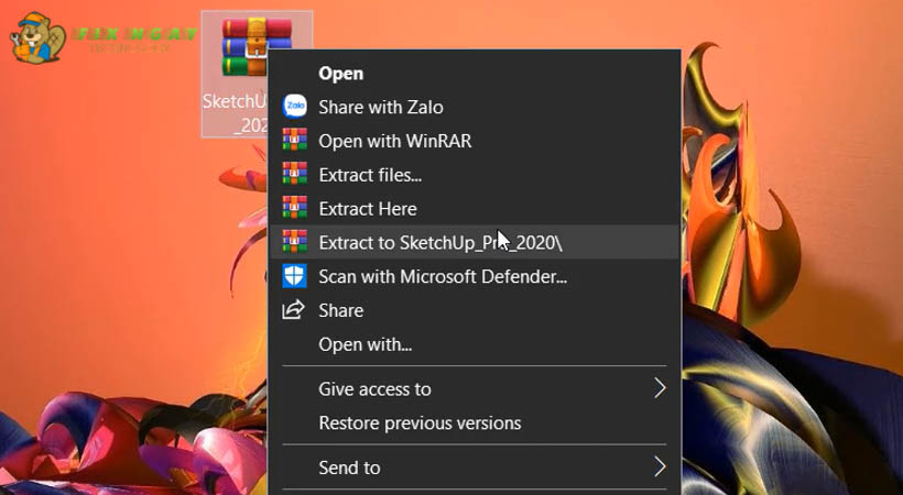 Giải nén sau khi tải Sketchup 2020 để bắt đầu cài.
