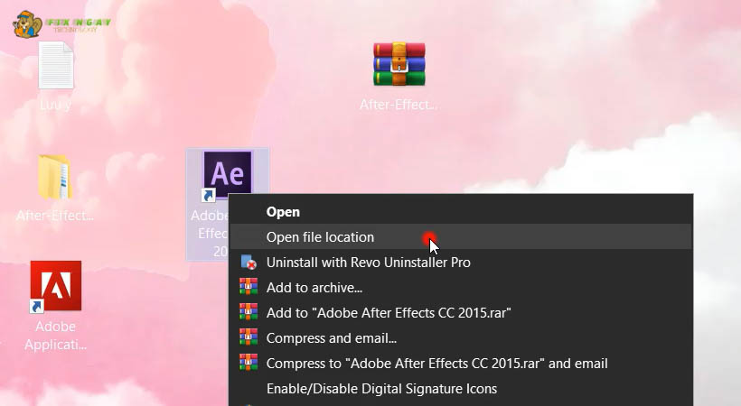 Mở Open file location After Effects 2015