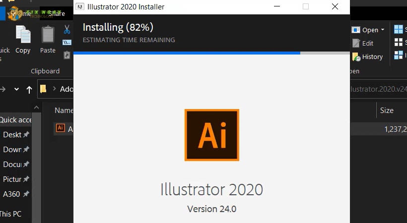 Đợi cài đặt Illustrator 2020