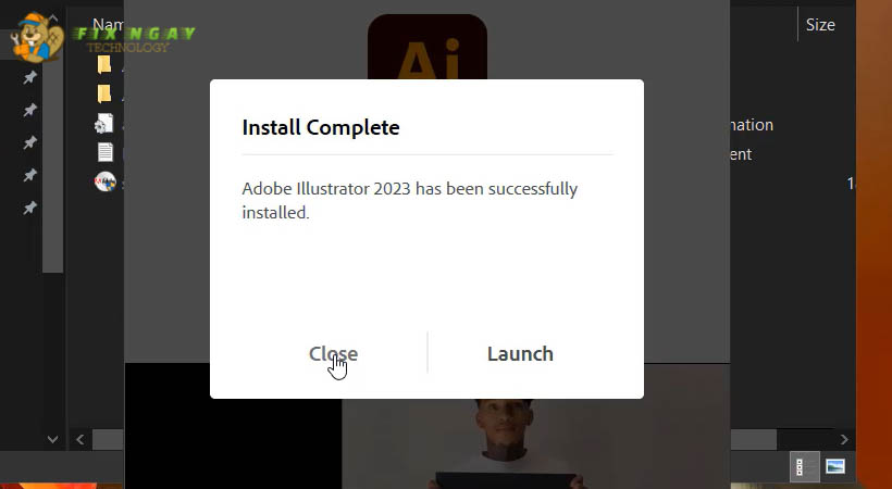Nhấn Close hoàn tất quá trình cài đặt sau khi tải Illustrator 2023.