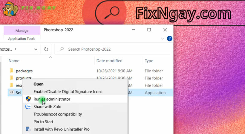 Chạy file Setup để cài đặt photoshop 2022