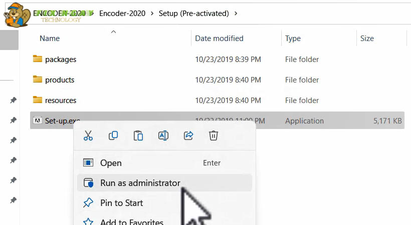 Chạy file Setup sau khi tải Encoder 2020