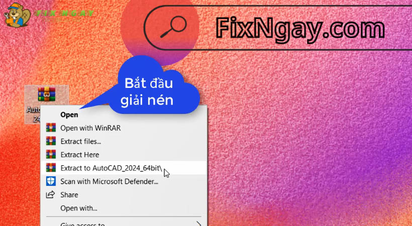 Giải nén file tải AutoCad 2024