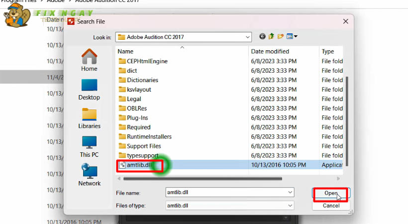 Tìm chọn Amtlib.dll sau đó chọn Open.