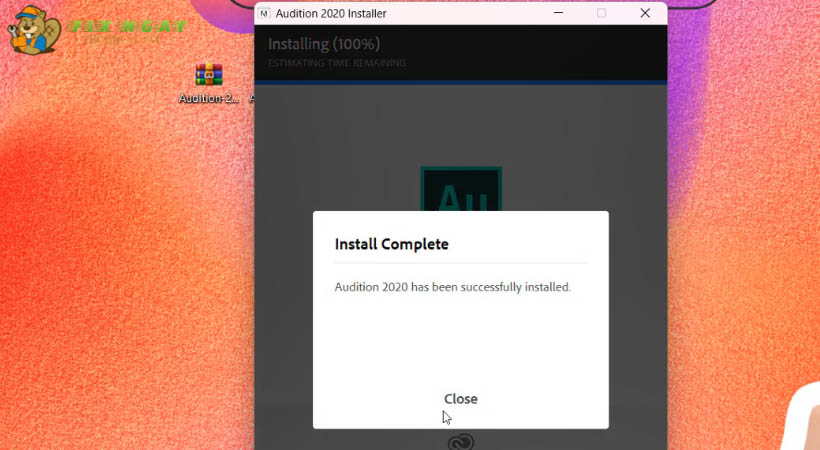 Chọn Close hoàn tất cài đặt adobe Audition 2020.