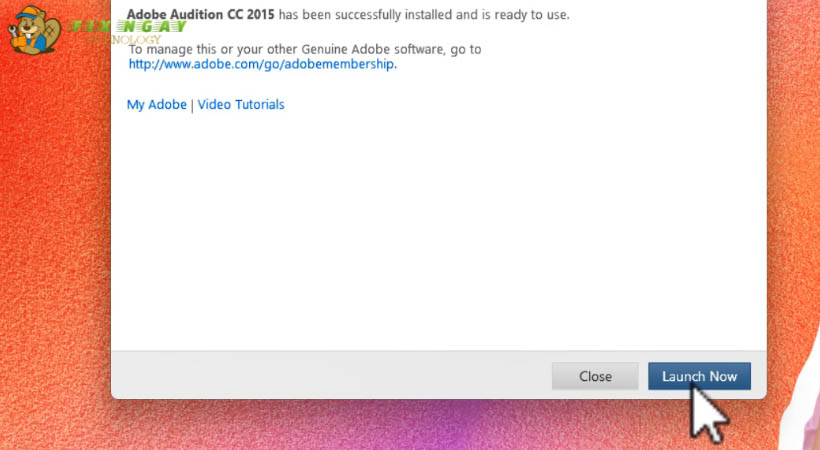 Chọn Launch Now hoàn tất cài Adobe Audition 2015
