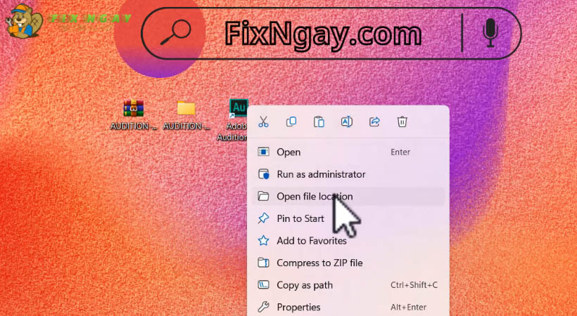 Chuột phải vào app audition 2015 chọn Open File Location