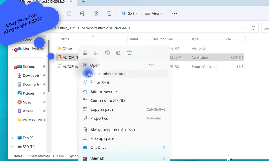 Chạy file setup bằng quyền Admin