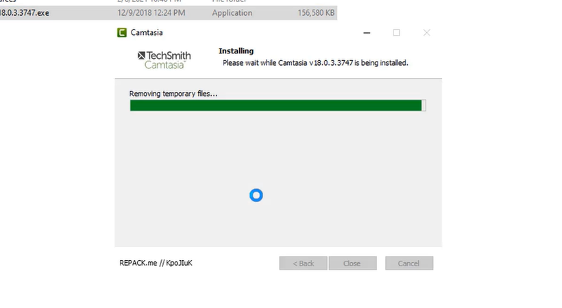 Camtasia 2018 đang được cài đặt vô máy tính bạn.