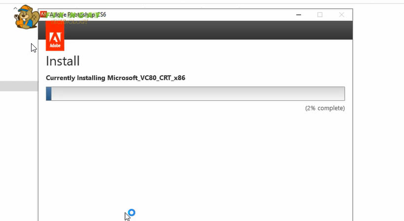 Chờ phần mềm cài đặt photoshop cs6 vào máy 
