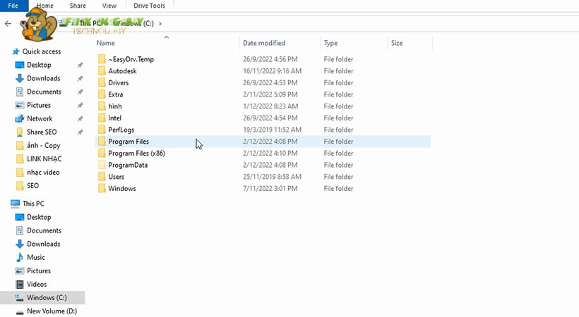 Vào ổ đĩa C rồi chọn Program Files.
