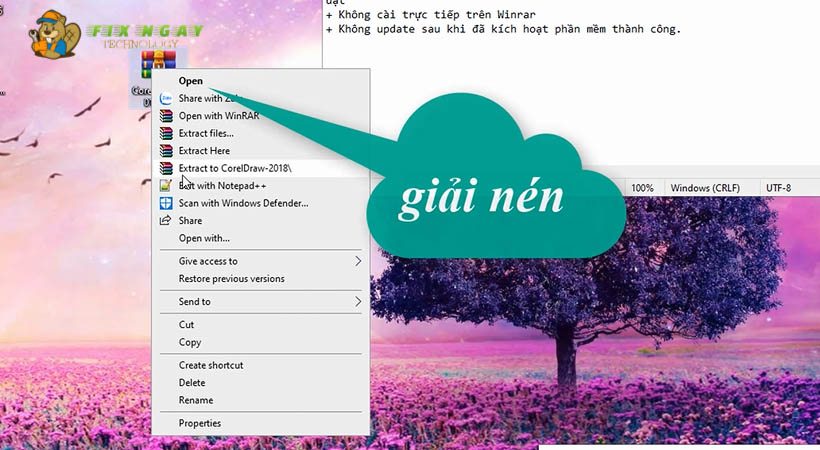 Giải nén phần mềm nhấn chuột phải chọn file Coreldraw 2018.