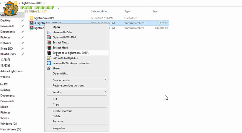 Nhấn chuột phải chọn file A- lightroom- 2019