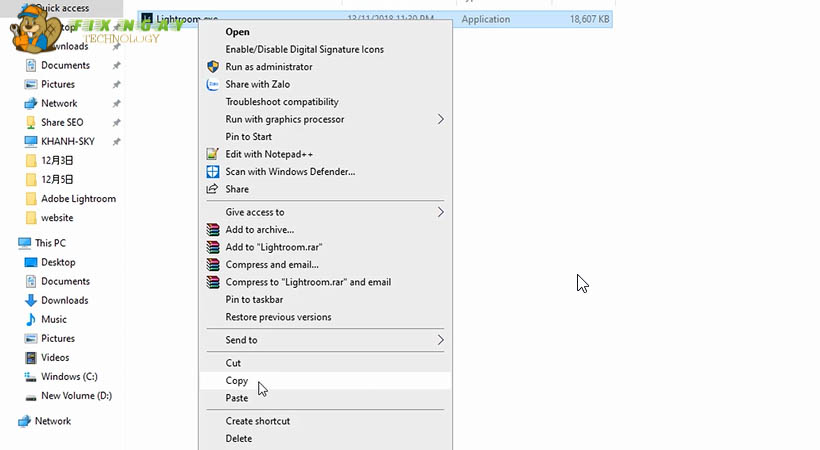 Copy chọn lightroom.exe