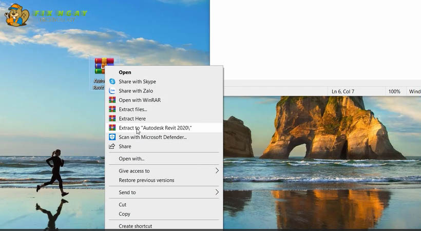 giải nén file revit 2020 nhấp chuột vào biểu tượng trên màn hình chọn extract to autodesk 