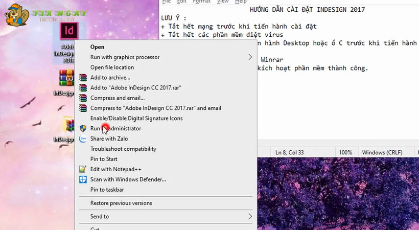 Nhấn Run as để hoàn tất tải indesign 2017