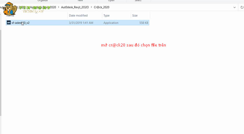 File cr@ck20 sẽ hiện lên nhấn chọn sau đó chọn file duy nhất trong đó