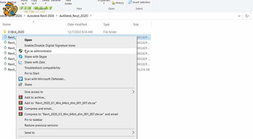 Chọn revit 2020 64bit001 rồi nhấp vào run as ministrator
