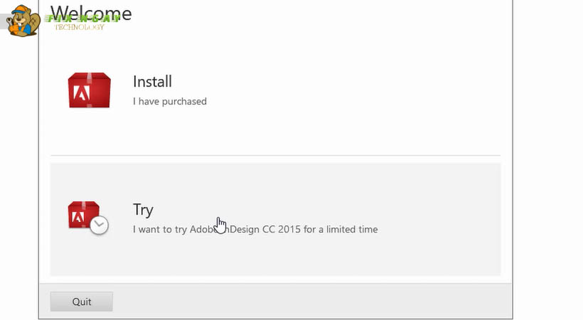 Chọn try để tiếp tục tải indesign 2015