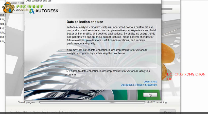 Nhấn ok để tiếp tục tải revit 2020