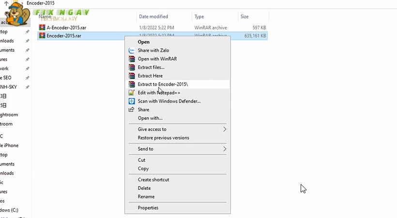 Nhấn chuột phải vào Encoder-2015.rar chọn Extract to encoder-2015.