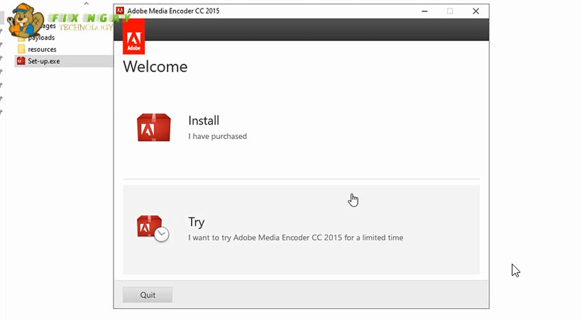 Xuất hiện trang Adobe media encoder cc 2015 chọn Try.