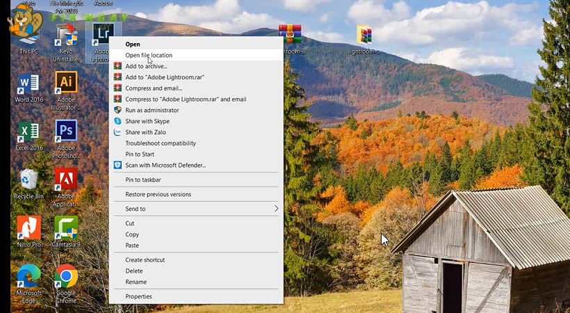 Ra ngoài màn hình nhấn chuột phải vào Adobe lightroom chọn Open file location.