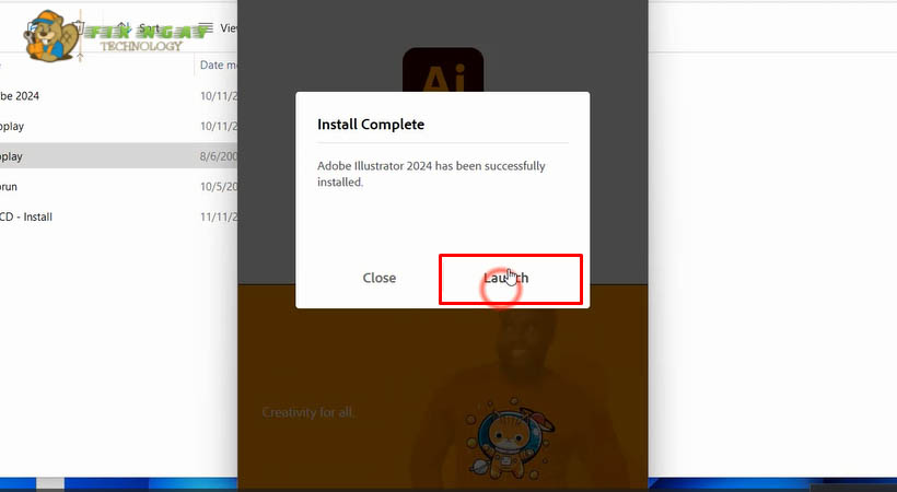 kết thúc trình cài đặt phần mềm Adobe Illustrator 2024