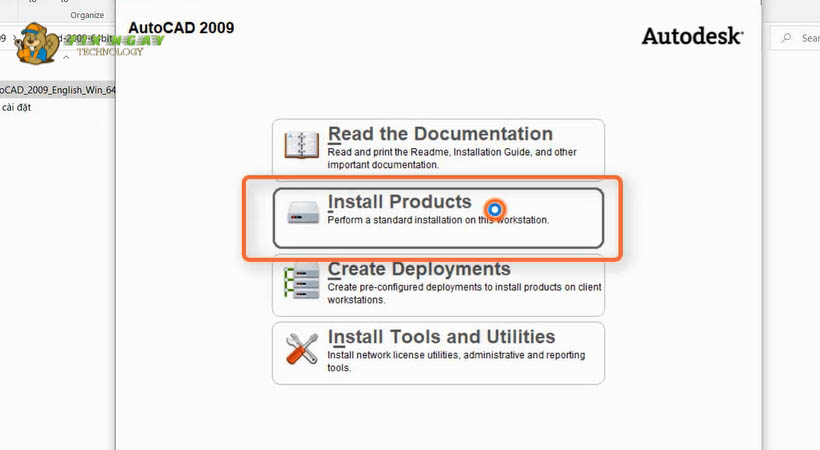 Chọn Install Autocad 2009