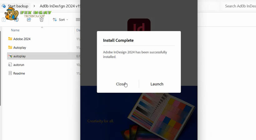 di chuyển chuột vào Close để hoàn tất việc cài Adobe Indesign 2024
