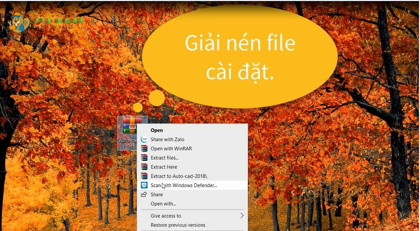 Giải nén File Tải Autocad 2018