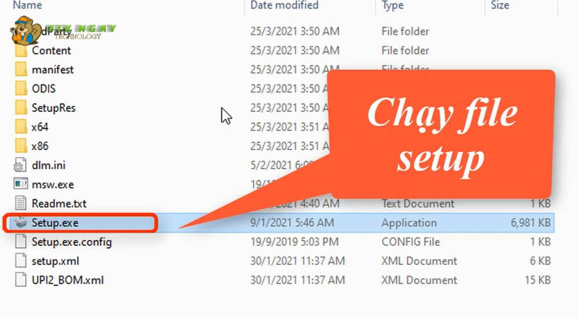 Khởi chạy file setup