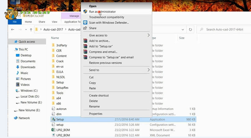 Khởi chạy File Setup Autocad 2017