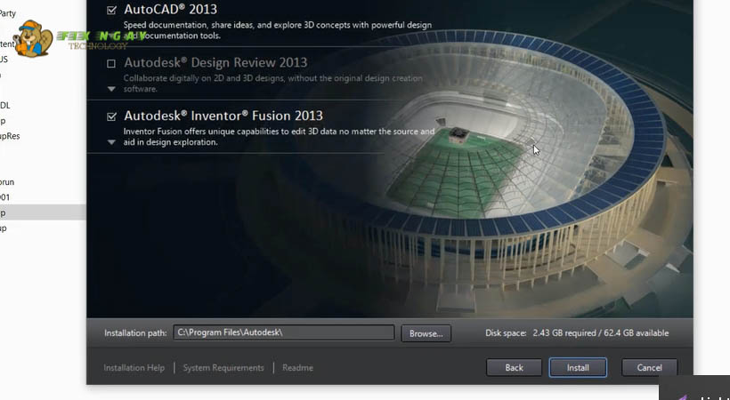 Nhấn chọn Install Autocad 2013