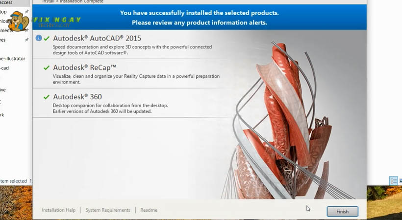 Chọn Finish Autocad 2015