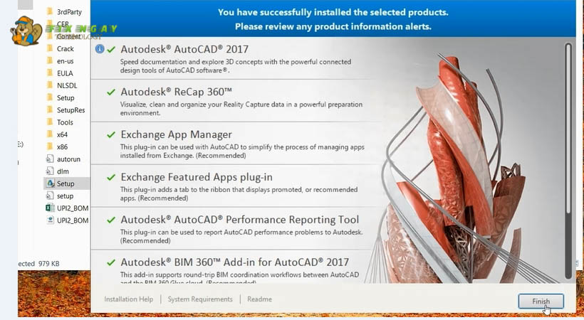 Chọn Finish Autocad 2017