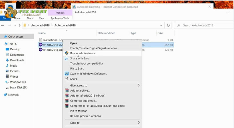 Khởi chạy file kích hoạt Tải Autocad 2018