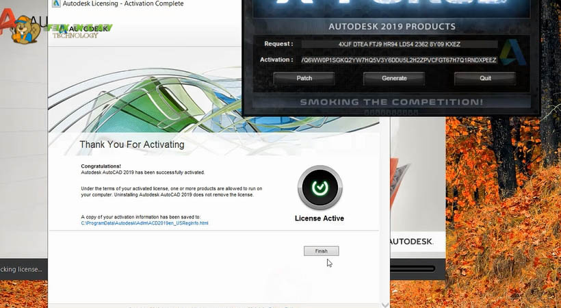 Chọn Finish Download Autocad 2019
