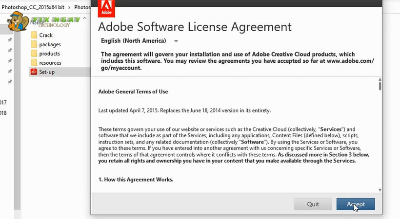 Chọn Accept để cài đặt Photoshop 2015